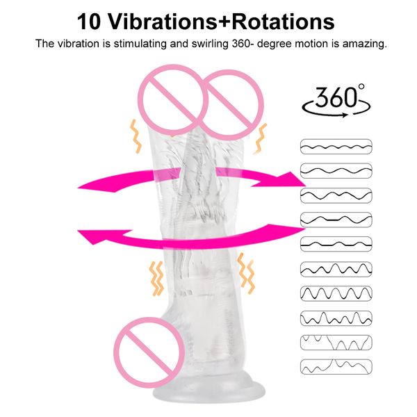 Consolador con vibración transparente realista para mujer, vibrador con rotación, sensación de piel Real con ventosa, juguetes sexys para masturbador femenino