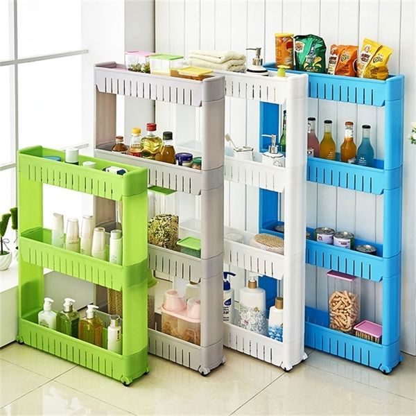 3-Tier Gap Kunststoff Lagerregal Organizer Rack Storage Slim Slide Out Storage Tower Rack Regal mit Rädern für Home Kitchen T200413