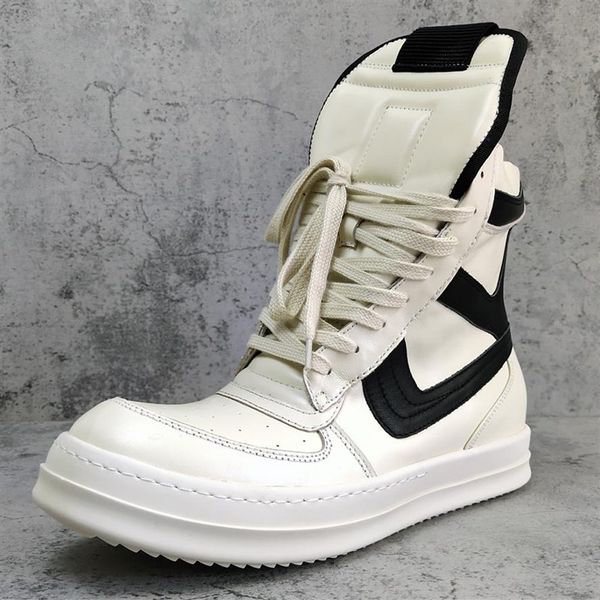 

high genuine leather trainer flat lace up classical boots real picture factory outlet punk street geobasket booties295v, Black