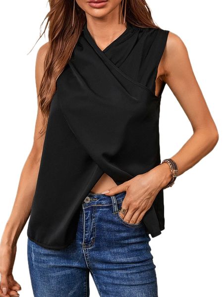 

wrap cross keyhole back sleeveless blouse j6he#, White