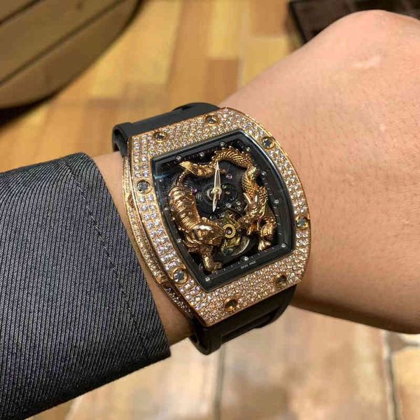 

watch date business trend richa milles personality dragon tiger competition zhentuoflywheel mens mechanical watch tape sports atmosphere, Slivery;brown