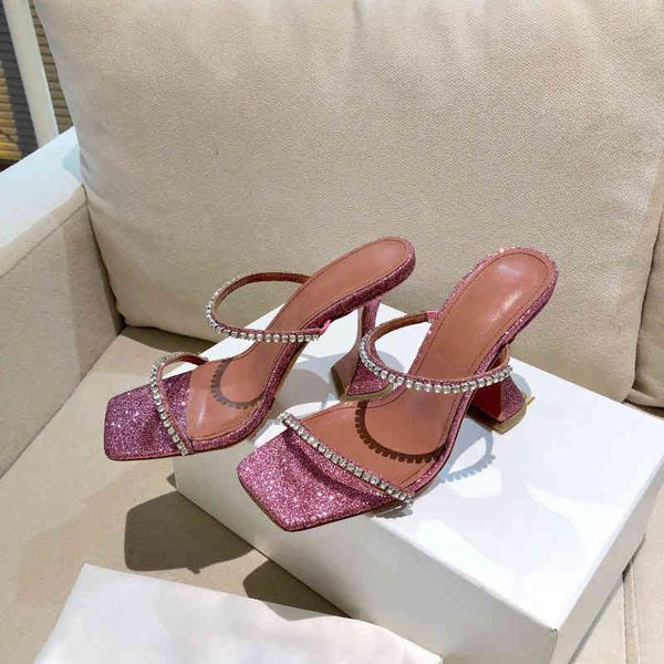 

slippers gilda pink glitter crystal embellished strap slippers mules evening shoes spool heel women heels luxury designers heeled sandals hp, Black