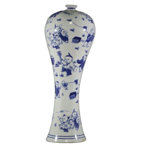 

chinese antique painting blue and white porcelain qianlong fine vase, Silver