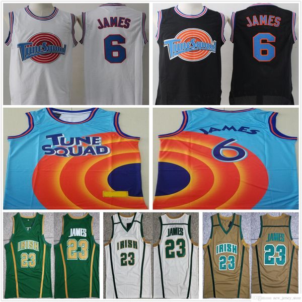 

stitched ncaa mens vintage basketball jerseys college st. vincent mary high school irish #23lebron jersey tune squad looney monstars space j, Black