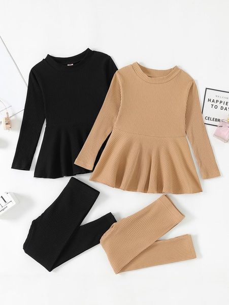 

toddler girls peplum hem 2pcs tee & 2pcs leggings she, White