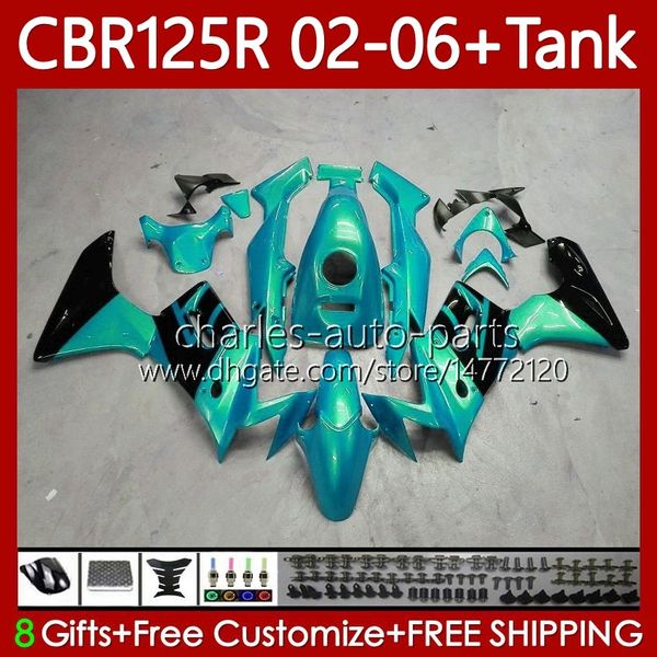 + Tank OEM Fairings para Honda CBR 125R CBR 125 R CC CB125R Cyan Metal 2002 2003 2004 2005 2006 Corpo 124No.87 CBR-125 CBR125RR 02-06 CBR-125R 125cc 02 03 04 05 06 Bodywork