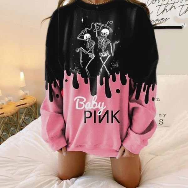 Black Pink Graffiti Funny Skull Print Naughty Girls Felpa con cappuccio oversize Felpa Donna Autunno Moda Pullover casual allentati 201202