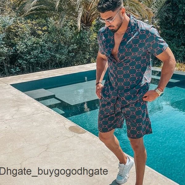

men's luxury casual shirts tracksuit hawaiian sets t-shirts printing summer fashion swim short sleeve button men shirt suit vacation be, White;black
