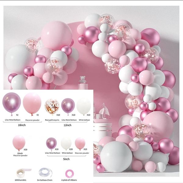 111 Pack Pink Balloon Kit Kit для детских девчонки декорации на день рождения DIY Латекс Арка Гарленда для свадебной вечеринки первого дня рождения 220527