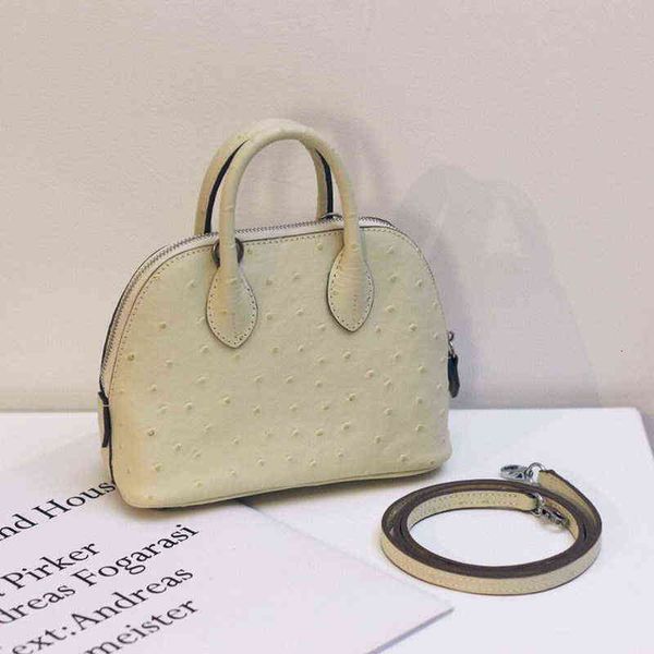 

h family head leather ostrich pattern mini shell bag women's bora bowling