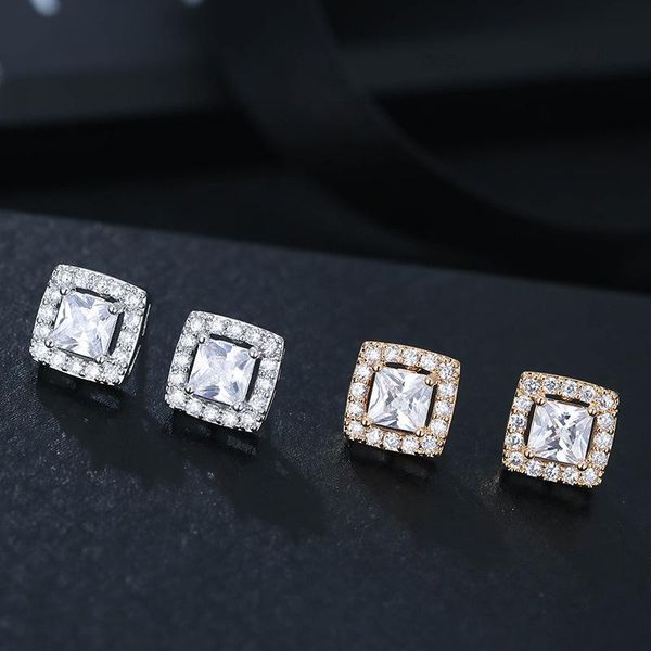 

stud de194 fashion elegant delicacy 4a zircon square geometry ear girl's gift party banquet women's jewelry earrings 2022, Golden;silver
