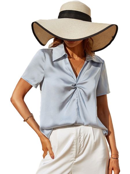 

twist front satin blouse z5ex#, White