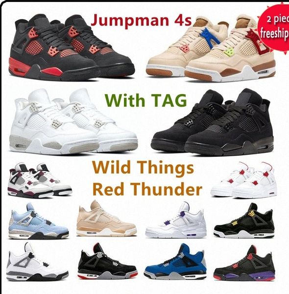 

2022 mens zoom jumpman 4 4s basketball shoes wild things red thunder university blue lightning white oreo metallic purple black cat women