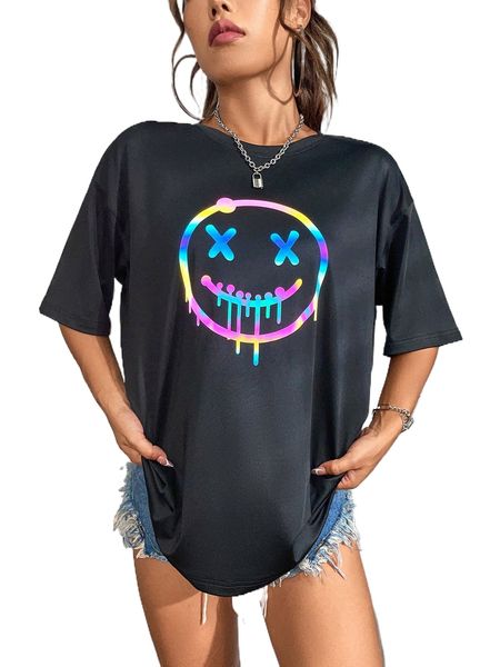 

expression print drop shoulder tee d4me#, White