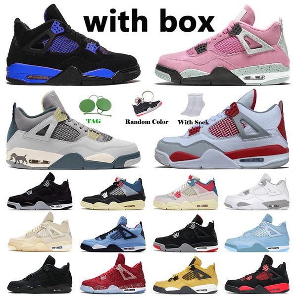 

with box new jumpman 4 4s iv mens womens j4 basketball shoes retro designer blue thunder sb bred peach military black cat craft sports sneak