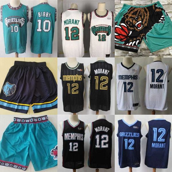 

mens jersey memphis''grizzlies''throwback mike 10 bibby ja 12 morant basketball shorts jerseys green blue, Black;red