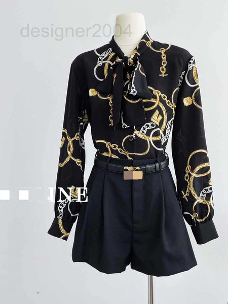 

women's blouses & shirts designer 2022 new golden chain pattern mulberry silk crepe de chine ribbon shirt wr3h, White