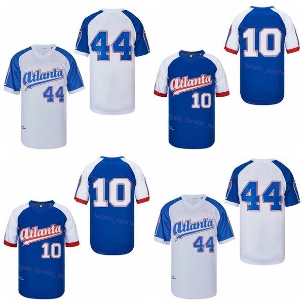 

men movie baseball the black crackers jersey 10 chipper jones 44 hank aaron retro uniform team blue color white all stitching retire cool ba