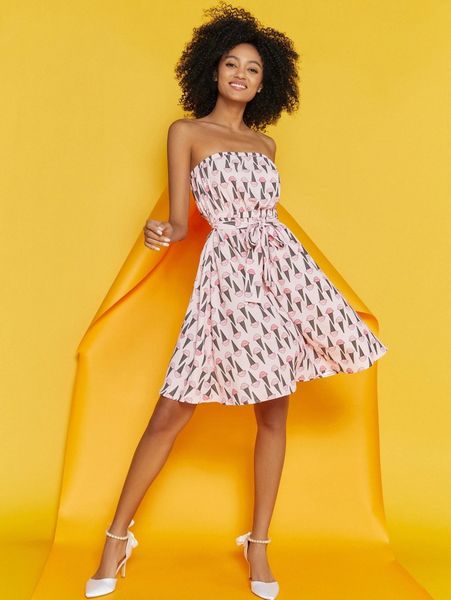 

x creativewingy self belted allover print tube dress t14c#, Black;gray