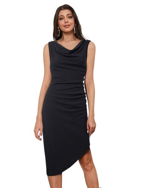 

draped ruched asymmetrical hem dress g0ic#, Black;gray