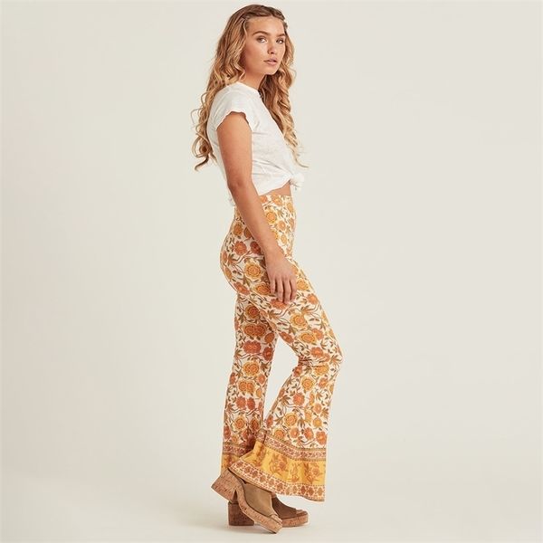 

jastie women pant boho chic floral print flare pants slim high waist long trousers summer casual beach full pants trouser y200418, Black;white