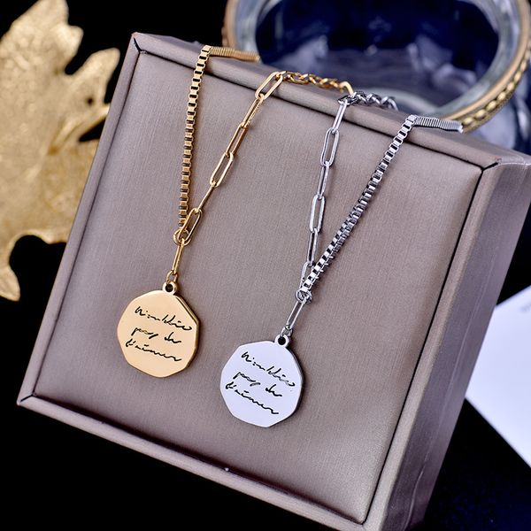 

stainless steel coin letter medal toggle necklace for women gold silver rose color chic sweater chain choker collier collarbone pendant neck