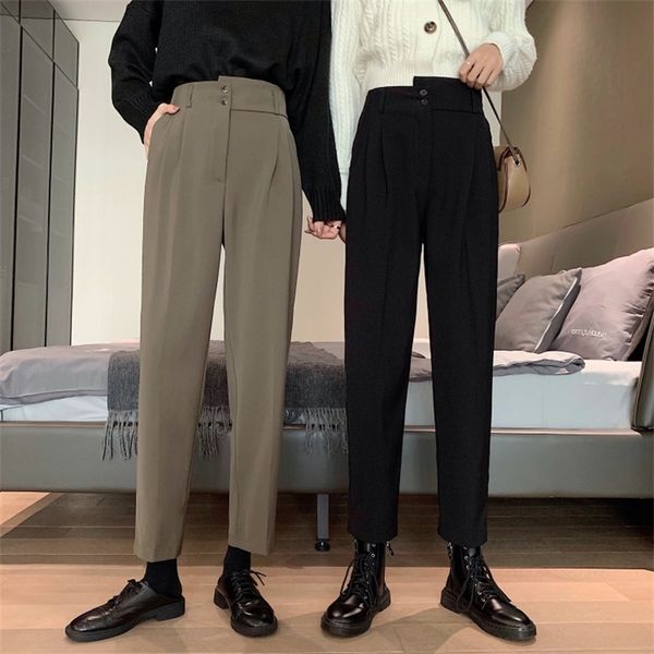 

jxmyy autumn and winter korean style high waist slim straight pants design sense bud waist all-match suit pants women 210412, Black;white
