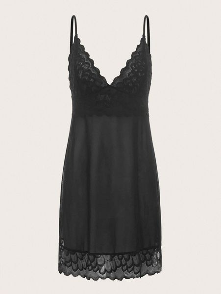

lace scallop edge cami dress v2ph#, Black;gray