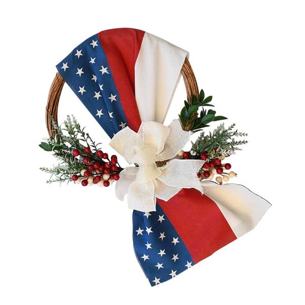 Fiori decorativi Ghirlande Ghirlanda Porta Patriottico Luglio Giorno 4 Fronte Bandiera Americana Indipendenza Appeso Per Red Blue Memorial WhiteDecor