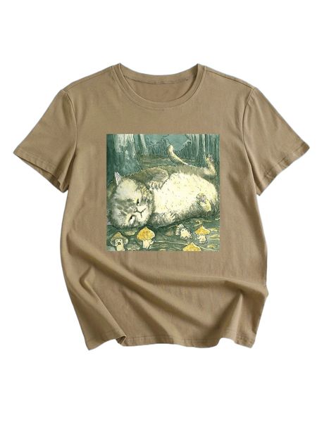 

romwe x andy lozano cat graphic tee o8gu#, White