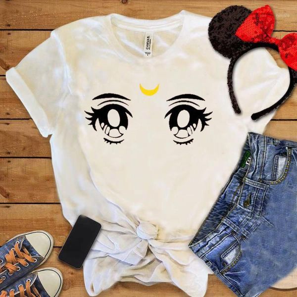 Damen T-Shirt Sexy Frauen Hemd Süße Cartoon Eye Druck weiblicher Kurzarm Summer Tops Schöne Mädchen Damen Kleidung Lustiges Mond Tee