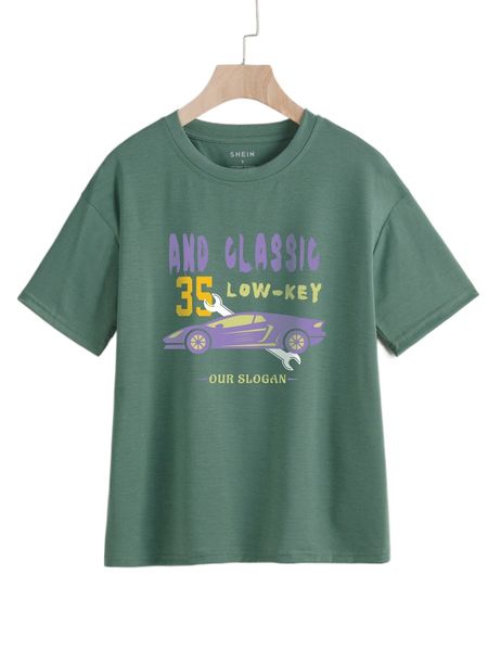 

car and letter graphic tee t52v#, White