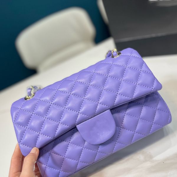 

22ss classic flap crossbody bag purple diamond check quilted leather gold and silver buckle braided chain shoulder bag luxury designer walle