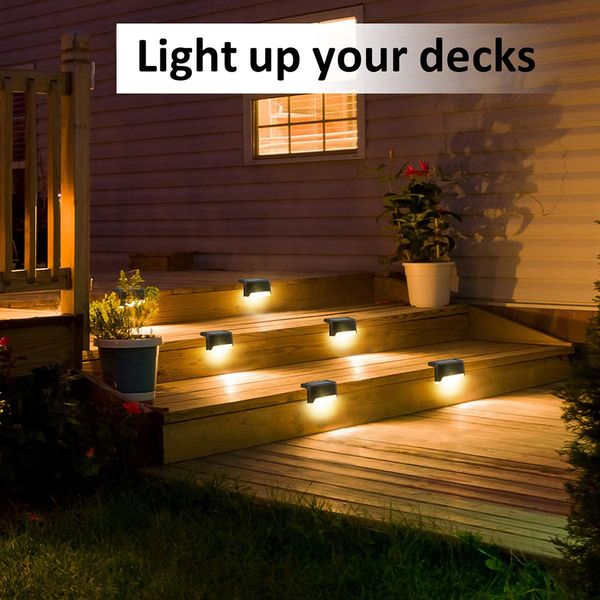 Luzes solares do jardim 16pcs Caminho da lâmpada LED Staer Outdoor à prova d'água da parede da parede Luzes da paisagem de etapa Deck Luzes de varanda de varanda