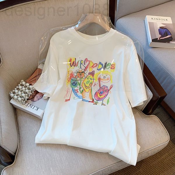 

women's t-shirt designer graffiti mocha t-shirt women's printed white short sleeve summer 2022 spring new loose half sleeve au22