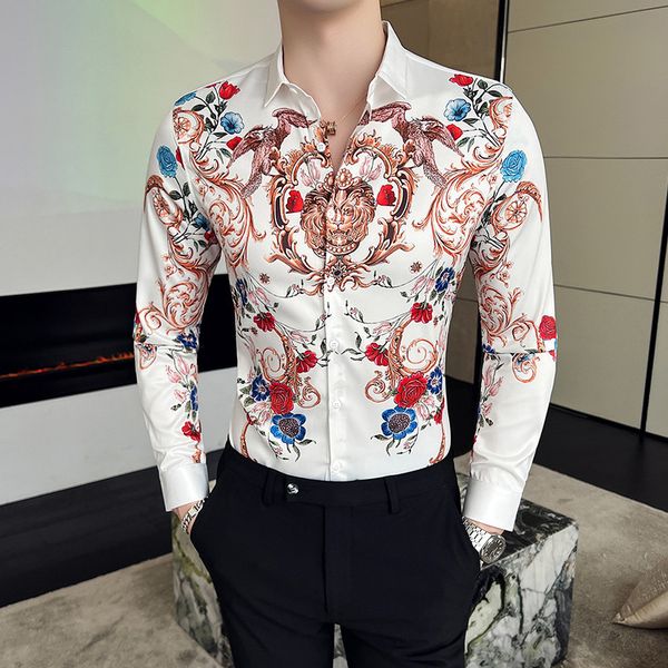 

mens casual shirts gorgeous decor printed shirt male personalized long sleeved shirt high-quality luxurious party dance wear clothes -4xl, White;black