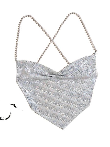 

ruched hanky hem metallic pearls cami f1si#, White