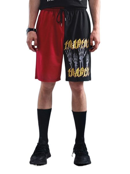 

romwe goth guys color-block hand skeleton print shorts g6go#, White;black