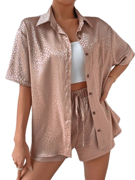 

dalmatian jacquard drop shoulder blouse & tie waist shorts 50p1#, White
