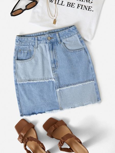 

raw hem slant pocket denim skirt b0io#, Black