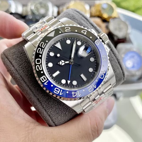 SW Luxury Men's Watch GMT 40MM MECHINICA AUTOMATICO PEPSI COLA Ceramic Anello in ceramica Blu in acciaio inossidabile Cancella pieghevole Watch Montre de Luxe Classic Watch ST9