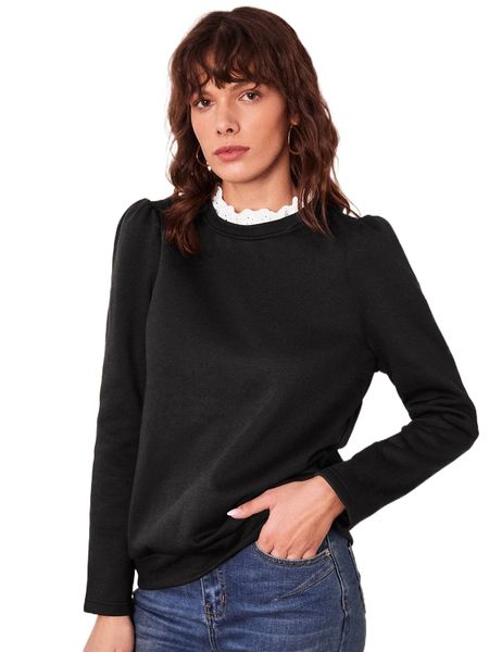 

contrast eyelet embroidery stand neck sweatshirt v7so#, Black