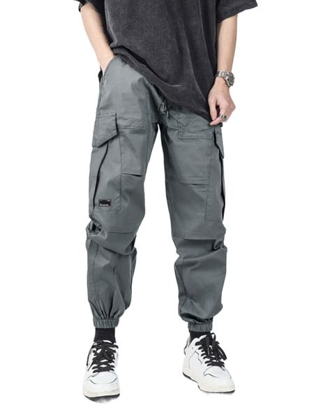 

men drawstring waist cargo pants e0fu#, Black