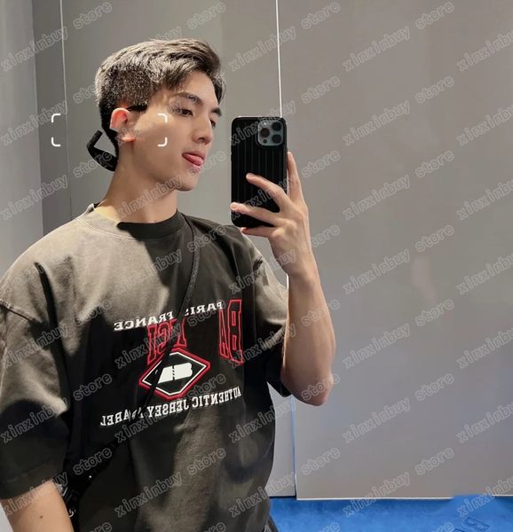 

22ss men women designers t shirt paris embroidery short sleeve man crew neck streetwear white black gray xinxinbuy s-2xl