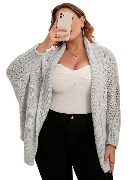

plus shawl collar batwing sleeve cardigan 89yf#, Black