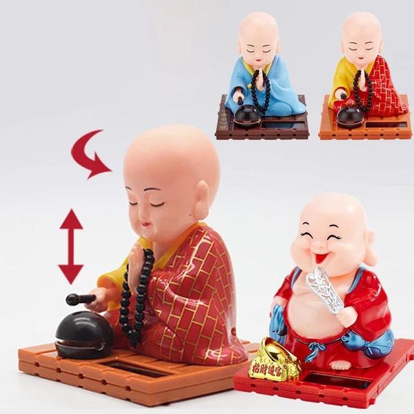 Oggetti decorativi Figurine 1pc Statue di bambole di monaci buddisti Cruscotto per auto Decorazioni artigianali Bobble ad energia solare che scuote la testa Ornamento