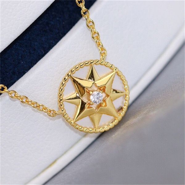 

22% off 2022 new fashion designer jewelry compass necklace sterling silver plated double-sided octagonal star white fritillaria pendant