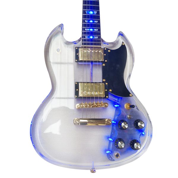 

good quality acrylic body shape electric guitar with blue led light rosewood