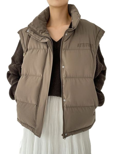 

dazy letter graphic snap button up puffer vest coat s4ox#, Black