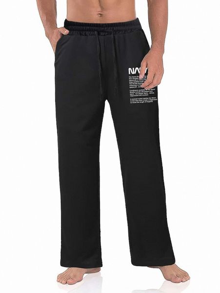 

men slogan graphic drawstring straight leg sweatpants g4hl#, Black